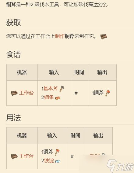 dinkum铜斧配方介绍 铜斧怎么做？