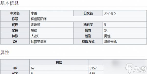 世界弹射物语稀世阴阳师水善介绍