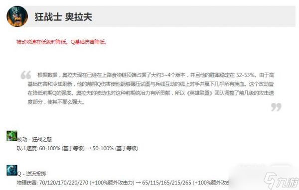 《英雄联盟》13.7版本正式服奥拉夫削弱介绍