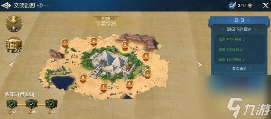 世界启元文明创想地块搭配（2-3）烈阳下的绿洲详细步骤攻略