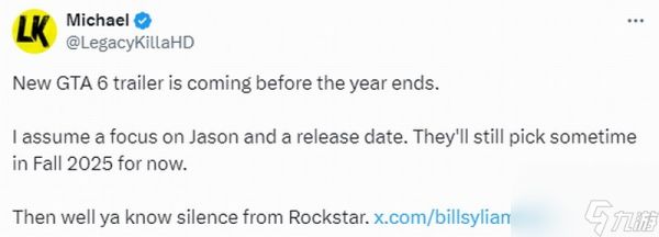 传《GTA6》第二部预告将在年底前发布 聚焦于男主