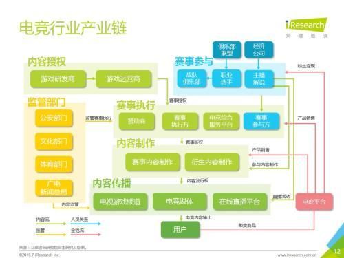 《中国电子竞技及游戏直播行业研究报告》中列出的电竞行业产业链。