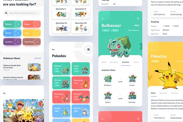 宠物精灵App模板，Pokedex App，figma源文件,UI源文件下载