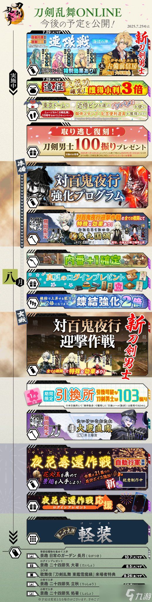 刀剑乱舞-ONLINE-【课表分析】2025年8月【白月魔女】