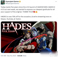 《哈迪斯》现已发售5周年 Steam开启新史低促销