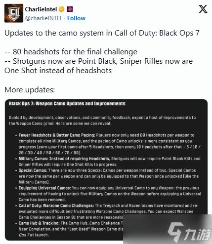 要求降低!《黑色行动7》大幅优化武器迷彩解锁条件
