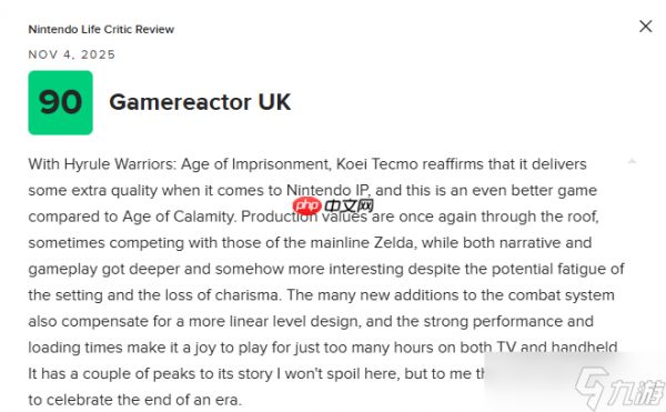 《塞尔达无双：封印战纪》M站79分：登顶无双游戏巅峰！