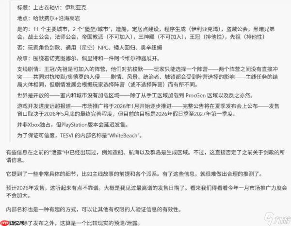 26年年底或将发售!《上古卷轴6》主线剧情与核心机制据称泄露