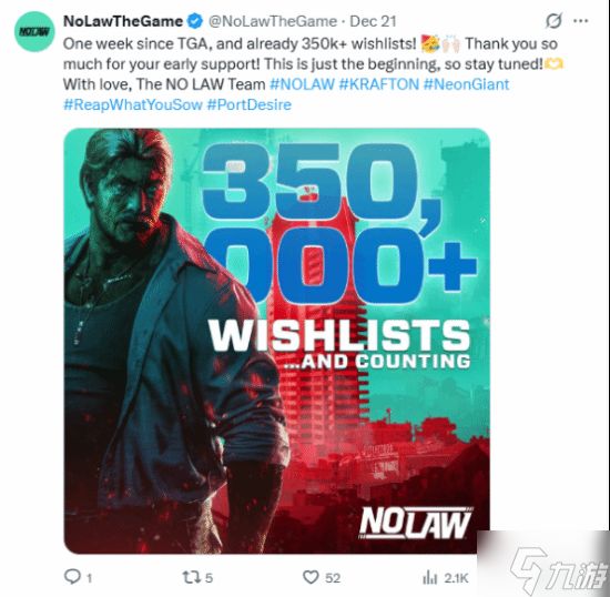 《NO LAW》Steam愿望单破30万！3A开放世界备受期待