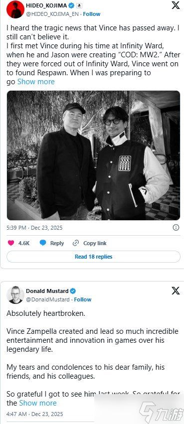 众星悼念COD之父：小岛秀夫痛失挚友 动视致敬传奇