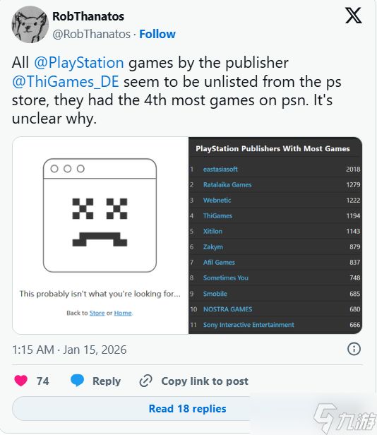 PS商店“第四大”发行商突遭清空！近1200款游戏消失