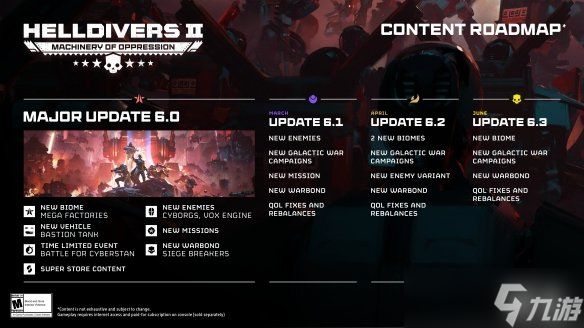 《绝地潜兵2》公布首张更新路线图：三至六月更新规划