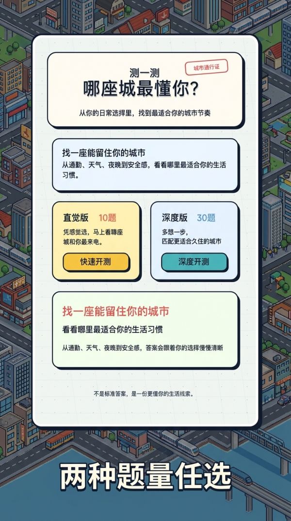 测一测，你最适合生活在哪个城市什么时候出 公测上线时间预告