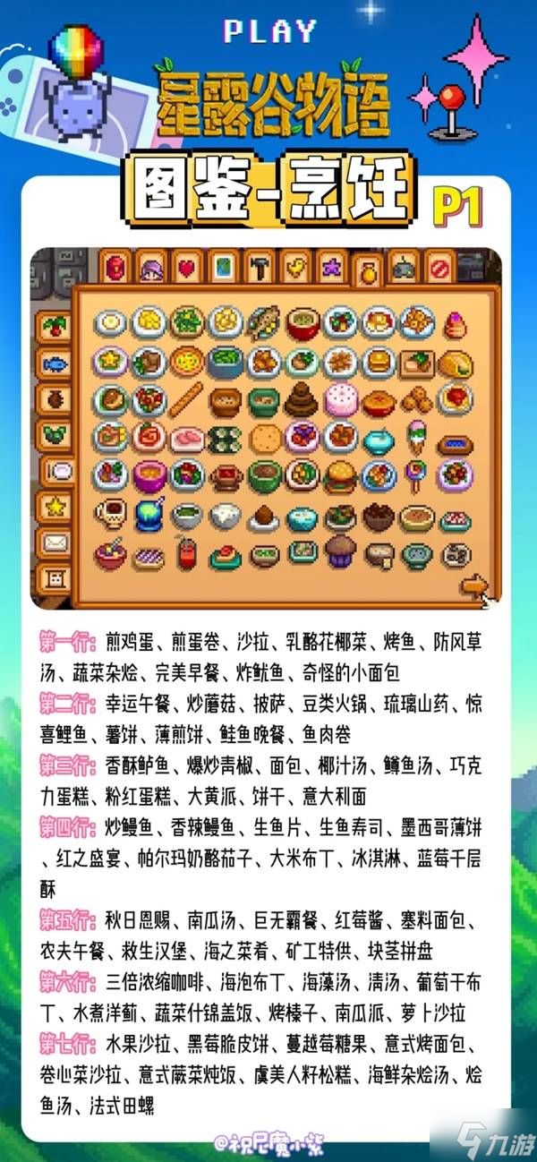 《星露谷物语》全菜肴烹饪方法对照表